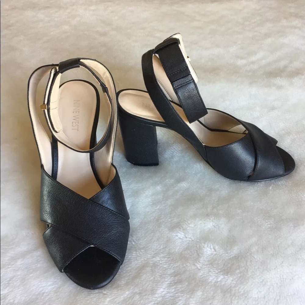 Nine West Chunky Heel Leather Dress Sandal, Size 8